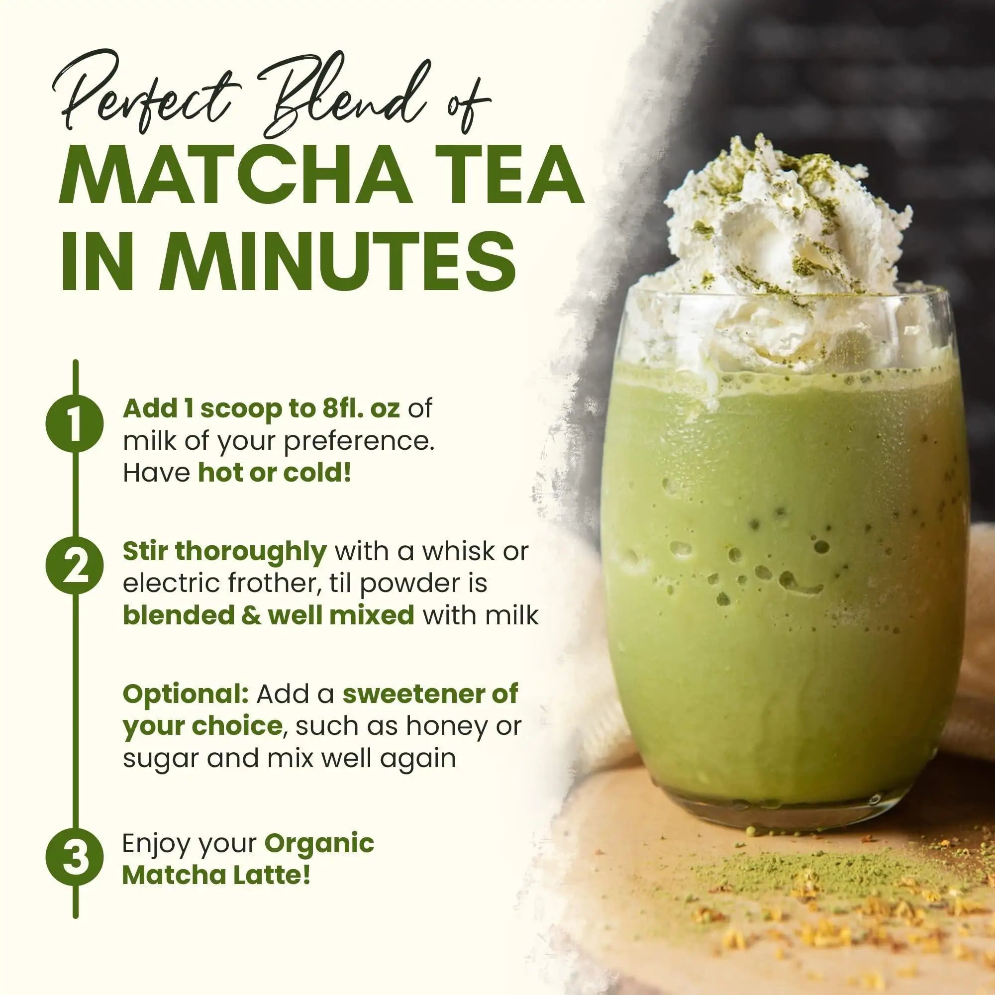 Organic Matcha Latte Pure Japanese Tea Blend with Ashwagandha Vanilla 4.68 oz