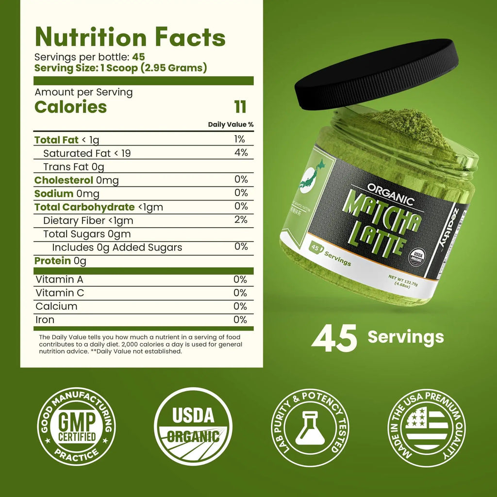 Organic Matcha Latte Pure Japanese Tea Blend with Ashwagandha Vanilla 4.68 oz
